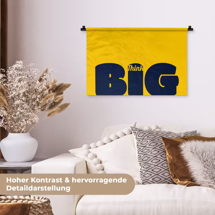 Geel - Think big - Grafisch Wandkleed katoen klein -tsfeer1_DE
