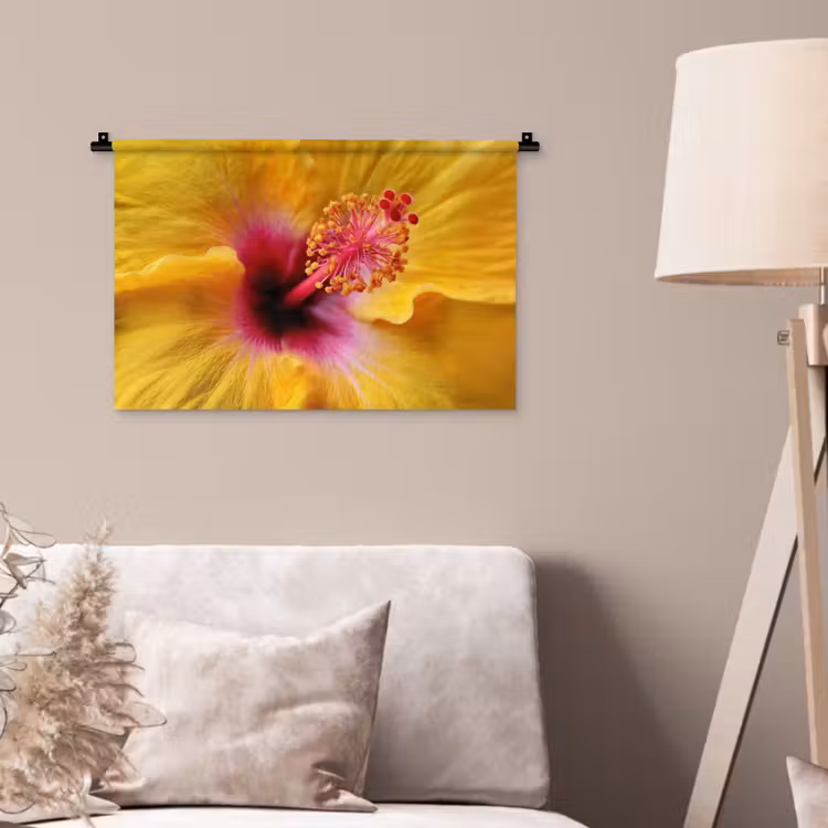 Geel - Hibiscus - Tropisch Wandkleed katoen klein -sfeer4