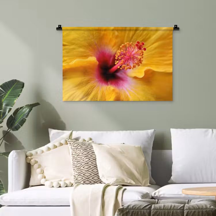 Geel - Hibiscus - Tropisch Wandkleed katoen klein -sfeer7