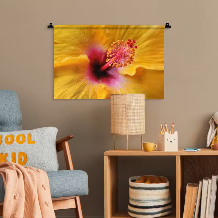 Geel - Hibiscus - Tropisch Wandkleed katoen klein -wsfeer4_kind