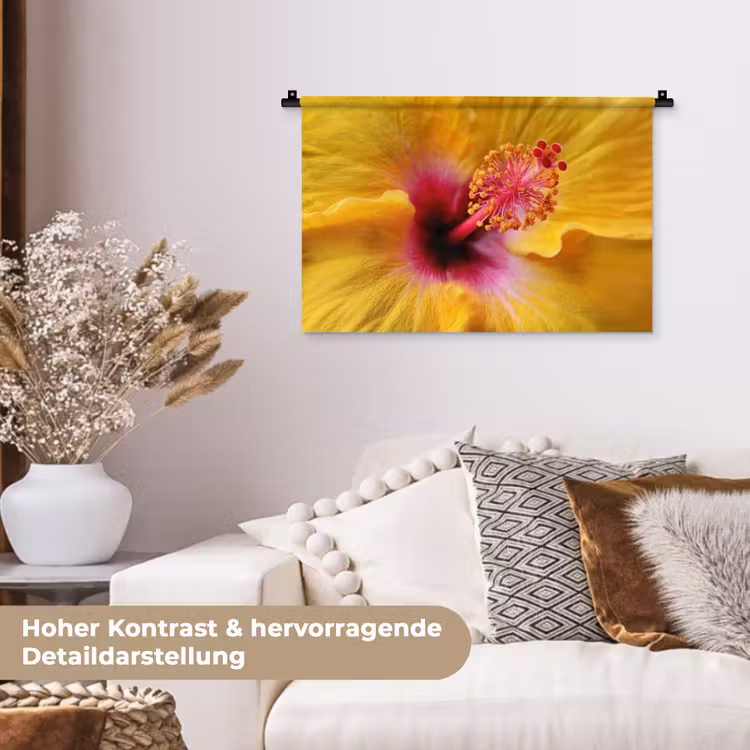 Geel - Hibiscus - Tropisch Wandkleed katoen klein -tsfeer1_DE