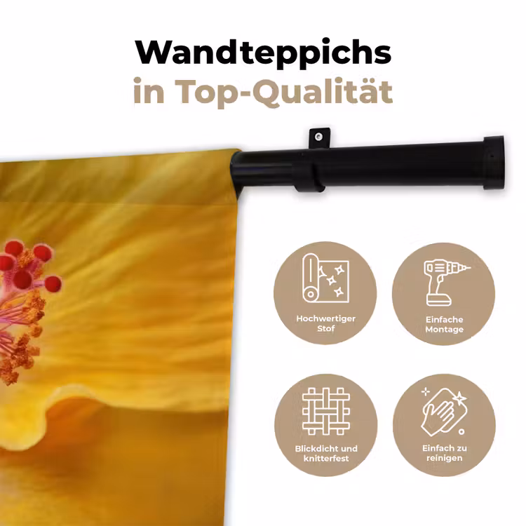 Geel - Hibiscus - Tropisch Wandkleed katoen klein -tsfeer2_DE