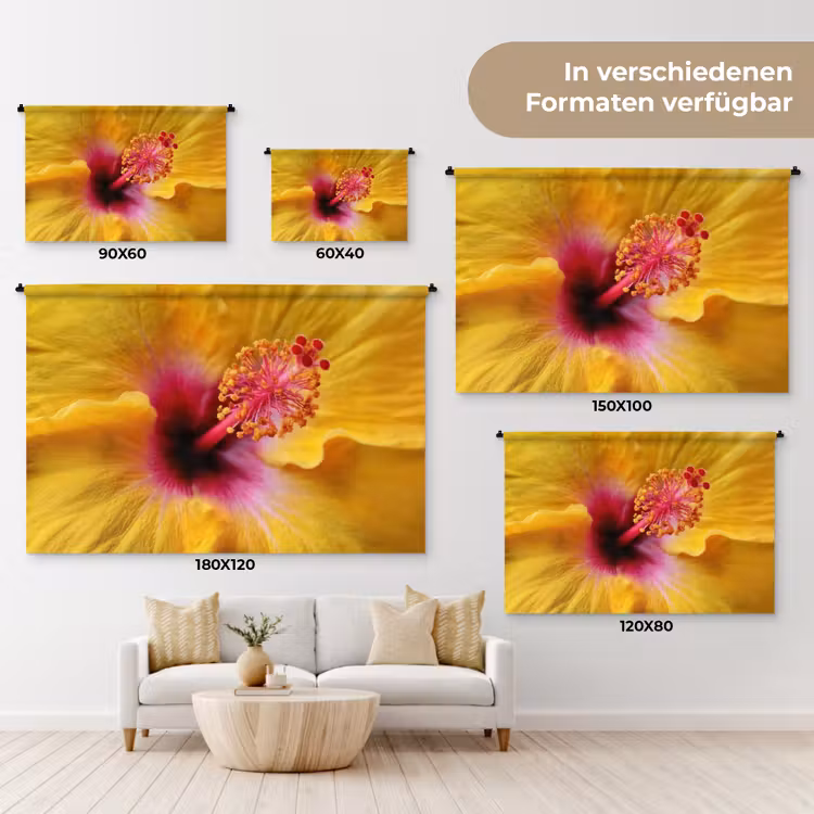 Geel - Hibiscus - Tropisch Wandkleed katoen klein -tsfeer8_DE