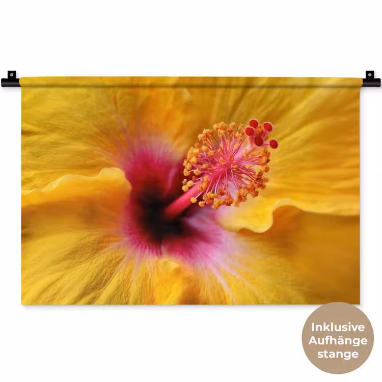 Geel - Hibiscus - Tropisch Wandkleed katoen klein -t3d_DE