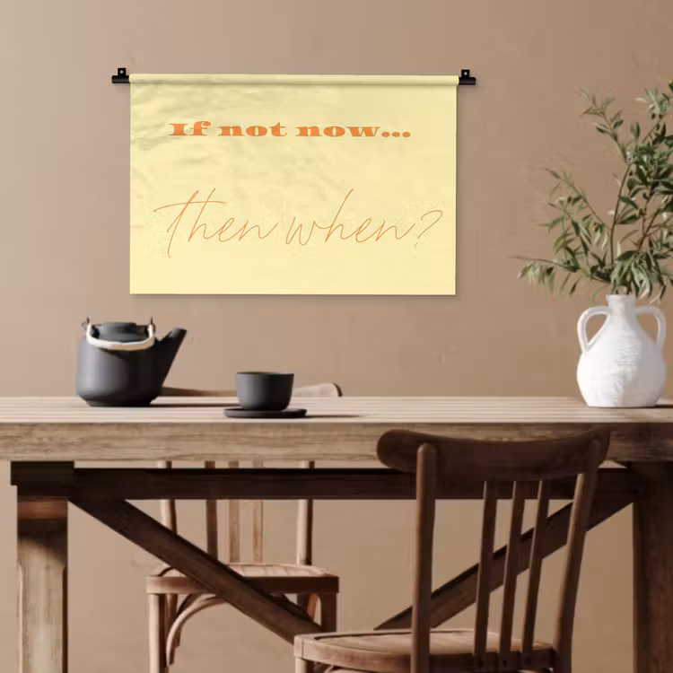 Geel - Oranje - if not now then when Wandkleed katoen klein -sfeer6
