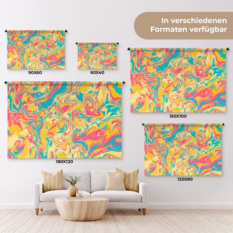 Geel - Roze - Blauw - Retro Wandkleed katoen klein -tsfeer8_DE
