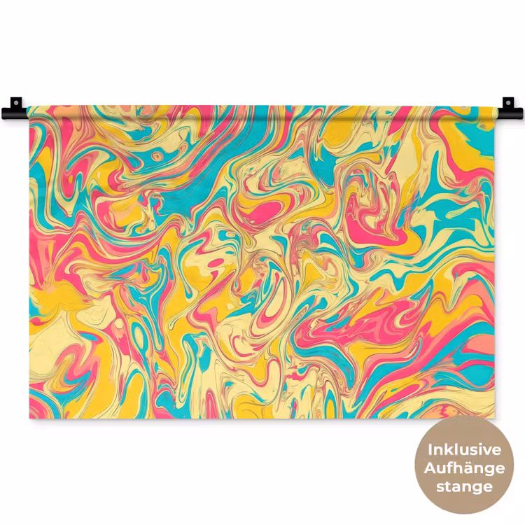 Geel - Roze - Blauw - Retro Wandkleed katoen klein -t3d_DE