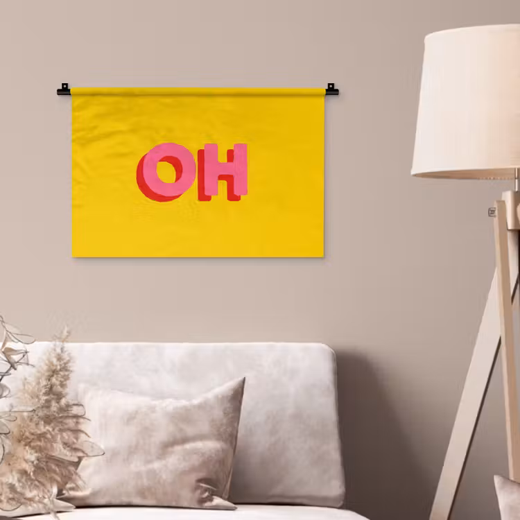 Geel - Roze - Oh - 3D Wandkleed katoen klein -sfeer4