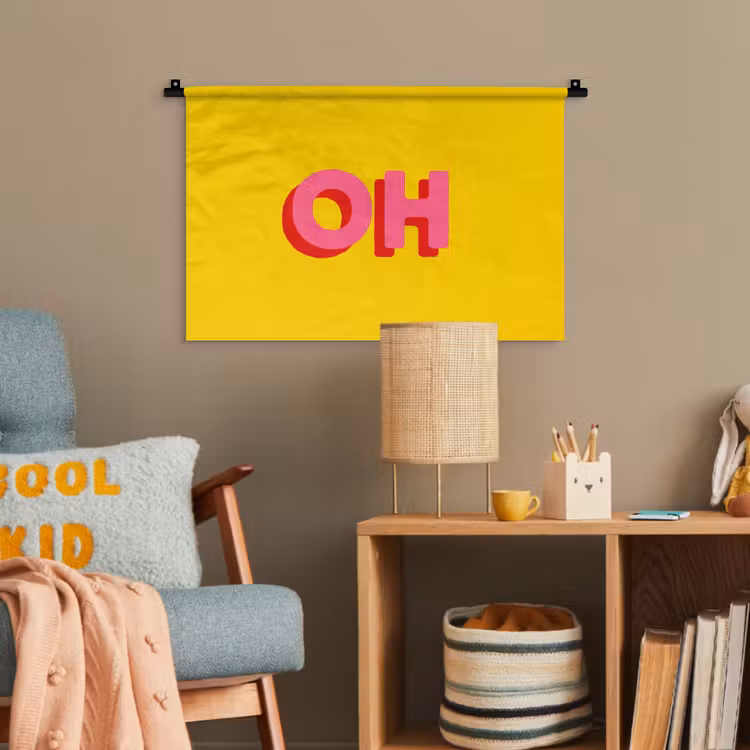 Geel - Roze - Oh - 3D Wandkleed katoen klein -wsfeer4_kind