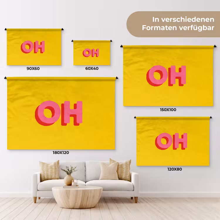 Geel - Roze - Oh - 3D Wandkleed katoen klein -tsfeer8_DE
