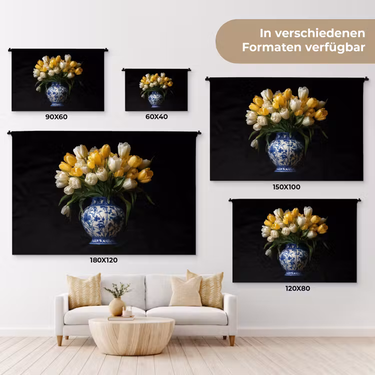Geel - Tulpen - Vaas - Bloemen Wandkleed katoen klein -tsfeer8_DE