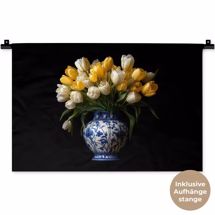 Geel - Tulpen - Vaas - Bloemen Wandkleed katoen klein -t3d_DE