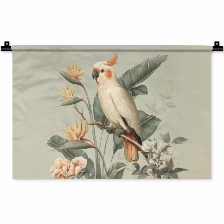 Gele kuifkaketoe - paradijsvogelbloemen - Groen Wandkleed katoen klein -zz3d