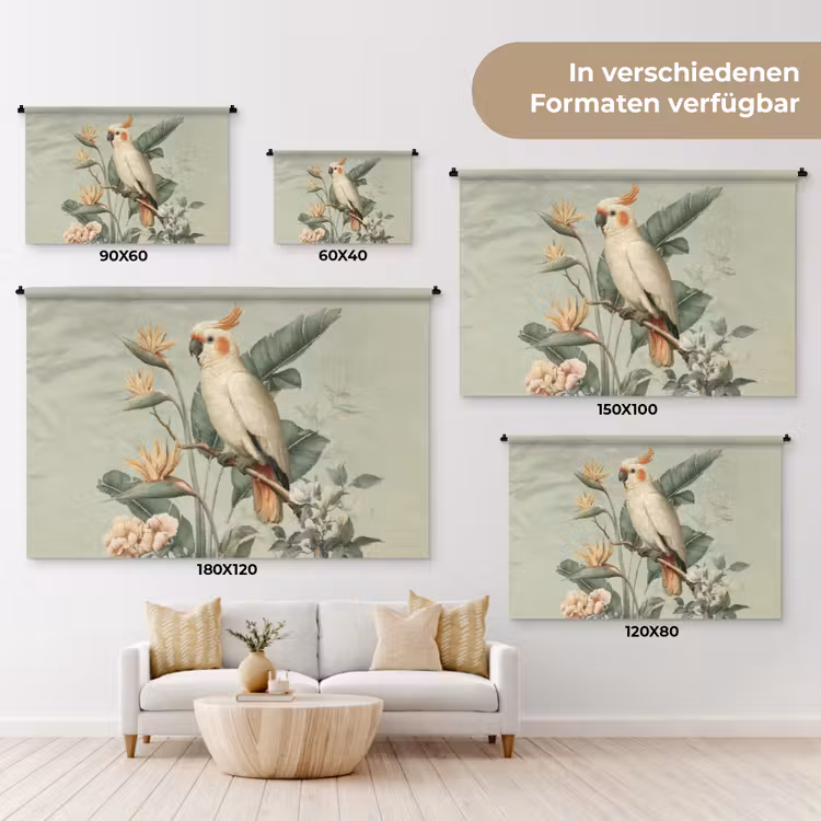 Gele kuifkaketoe - paradijsvogelbloemen - Groen Wandkleed katoen klein -tsfeer8_DE