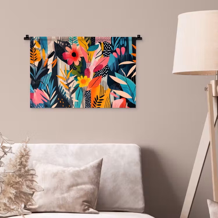 Schilderij - Abstract - Bloemen - Roze Wandkleed katoen klein -sfeer4