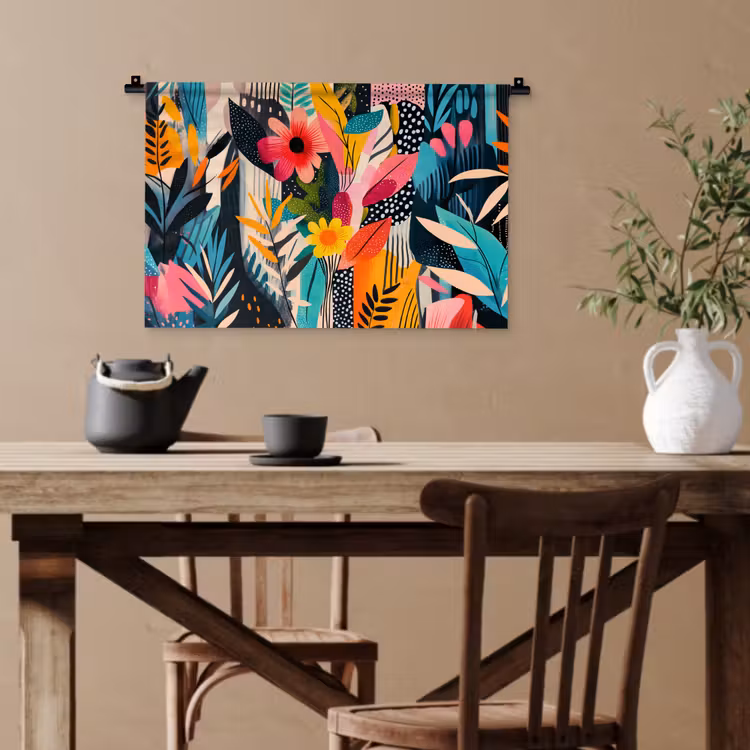 Schilderij - Abstract - Bloemen - Roze Wandkleed katoen klein -sfeer6