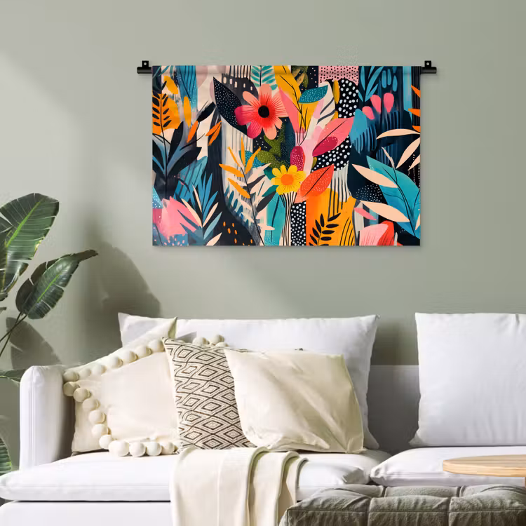 Schilderij - Abstract - Bloemen - Roze Wandkleed katoen klein -sfeer7