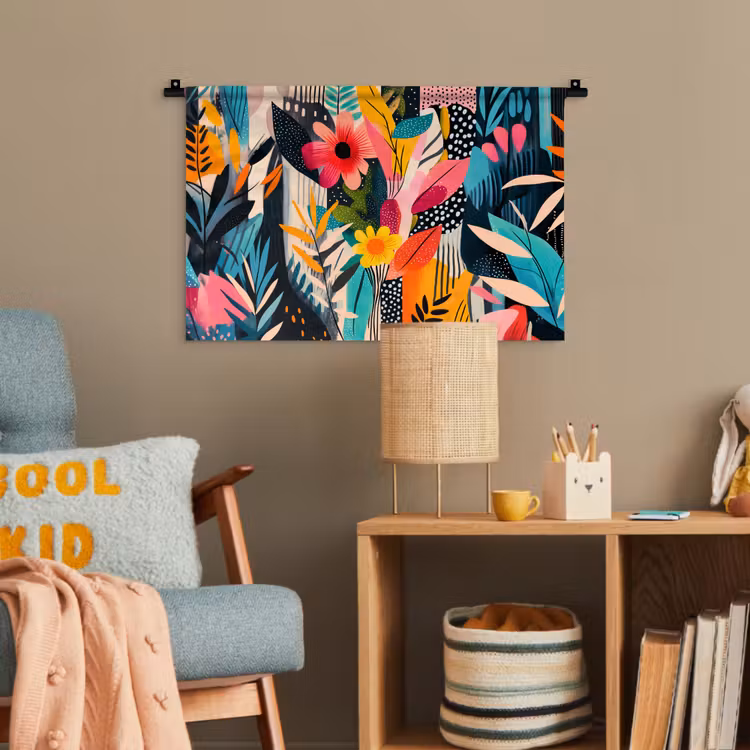 Schilderij - Abstract - Bloemen - Roze Wandkleed katoen klein -wsfeer4_kind