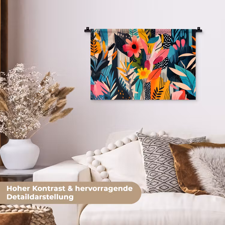Schilderij - Abstract - Bloemen - Roze Wandkleed katoen klein -tsfeer1_DE
