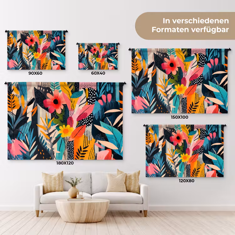 Schilderij - Abstract - Bloemen - Roze Wandkleed katoen klein -tsfeer8_DE