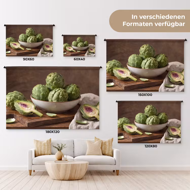 Wandteppich - Gemüse – Artischocke – Küche - Groenten - Artisjok - Keuken Wandkleed katoen klein