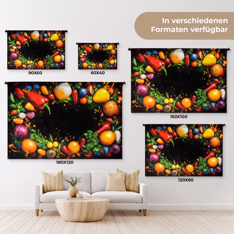 Groente - Graffiti - Kleurrijk - Koken - Abstract Wandkleed katoen klein -tsfeer8_DE