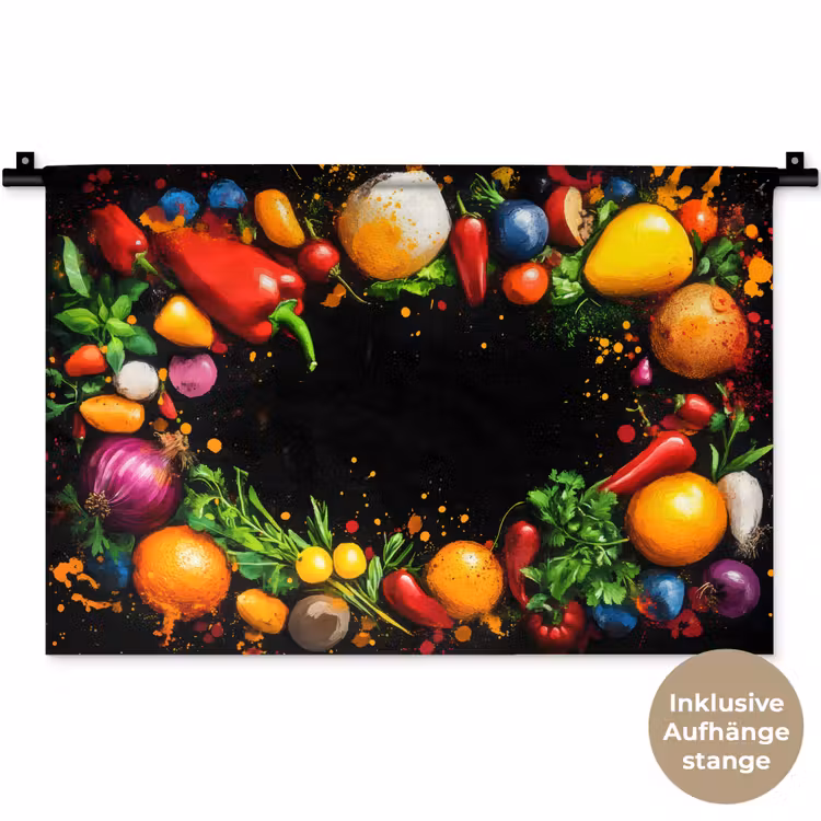 Groente - Graffiti - Kleurrijk - Koken - Abstract Wandkleed katoen klein -t3d_DE