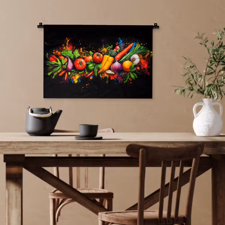 Groente - Eten - Kruiden - Graffiti - Koken Wandkleed katoen klein -sfeer6