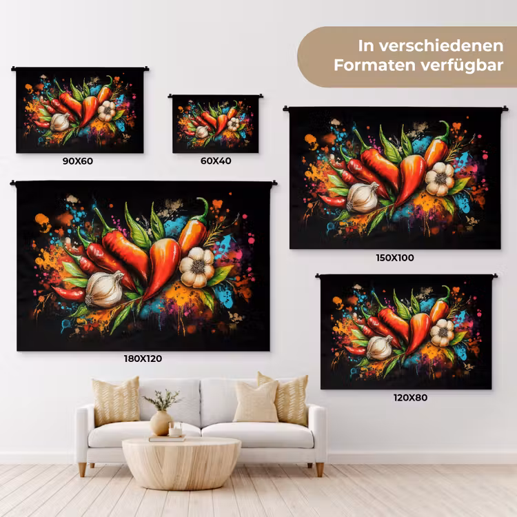 Groente - Peper - Knoflook - Graffiti - Verf - Kleurrijk Wandkleed katoen klein -tsfeer8_DE