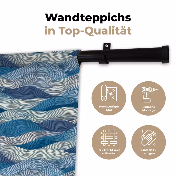 Getekend - Blauw - Wit - Golvend - Streepjes Wandkleed katoen klein 269 -tsfeer2_DE