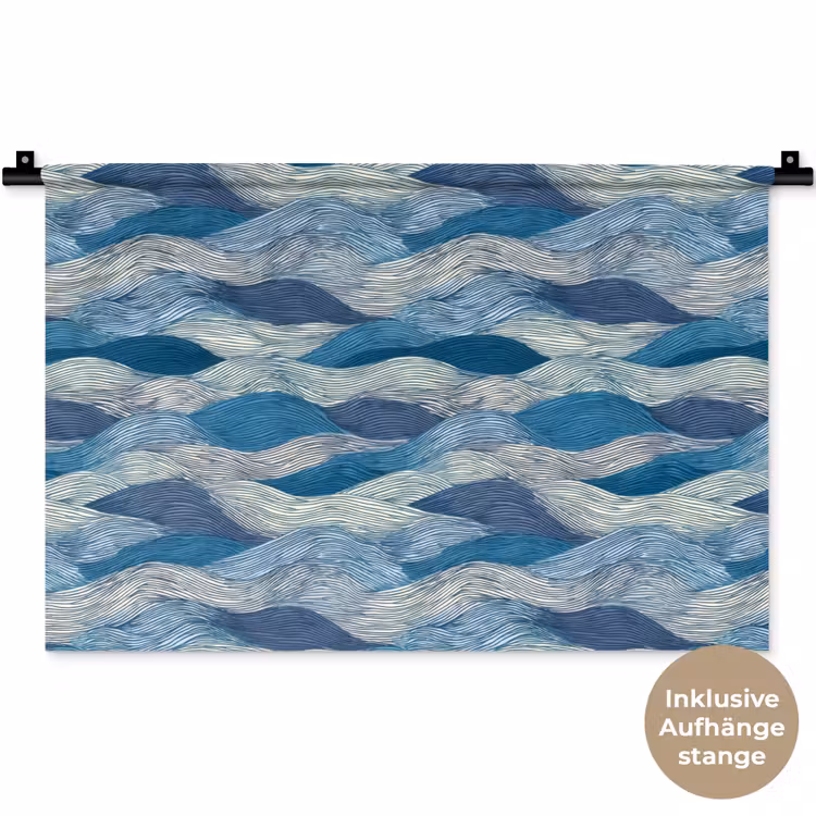 Getekend - Blauw - Wit - Golvend - Streepjes Wandkleed katoen klein 269 -t3d_DE
