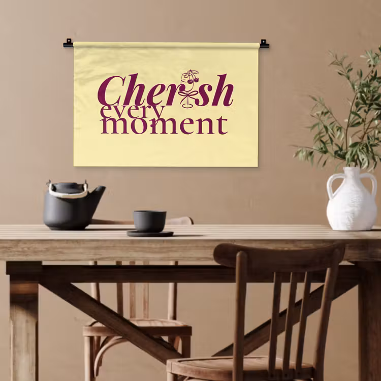 Cherish every moment - Cocktailglas - Geel Wandkleed katoen klein -sfeer6