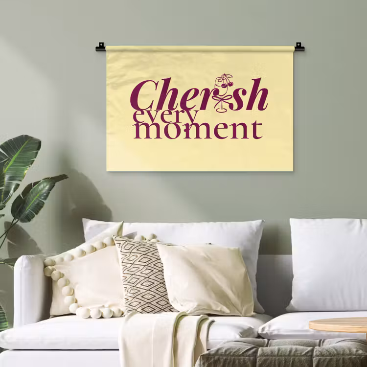 Cherish every moment - Cocktailglas - Geel Wandkleed katoen klein -sfeer7