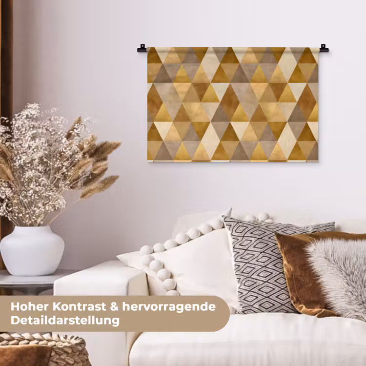 Geometrisch - Driehoek - Goud Wandkleed katoen klein 269 -tsfeer1_DE