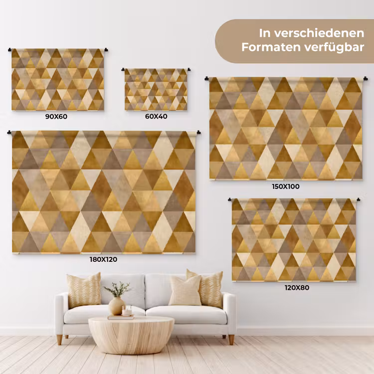 Geometrisch - Driehoek - Goud Wandkleed katoen klein 269 -tsfeer8_DE