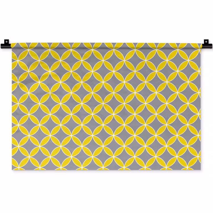 Geometrisch - Cirkels - Modern - Grijs - Geel Wandkleed katoen klein 269 -zz3d