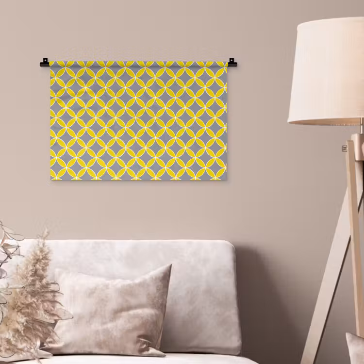 Geometrisch - Cirkels - Modern - Grijs - Geel Wandkleed katoen klein 269 -sfeer4