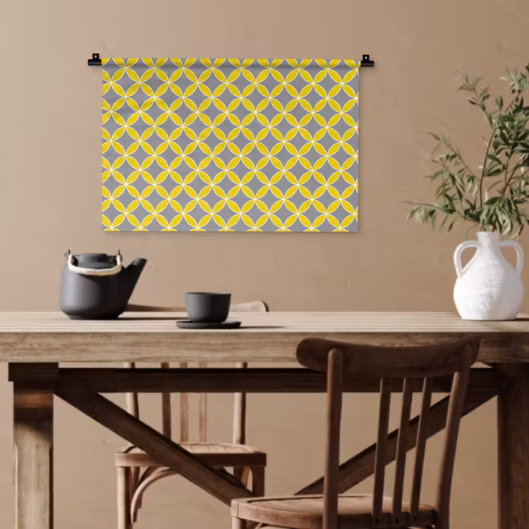 Geometrisch - Cirkels - Modern - Grijs - Geel Wandkleed katoen klein 269 -sfeer6