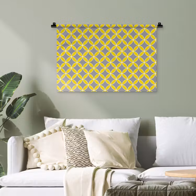 Geometrisch - Cirkels - Modern - Grijs - Geel Wandkleed katoen klein 269 -sfeer7