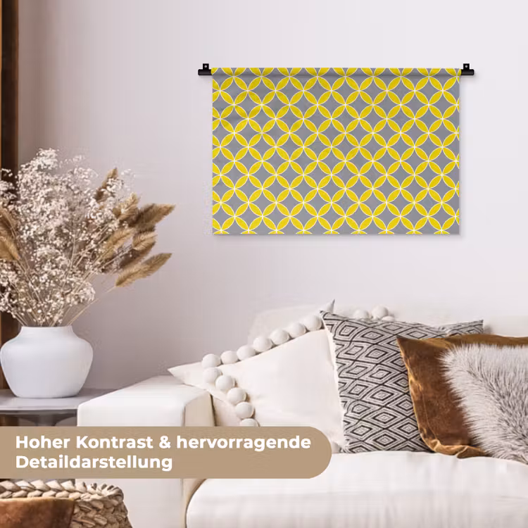 Geometrisch - Cirkels - Modern - Grijs - Geel Wandkleed katoen klein 269 -tsfeer1_DE