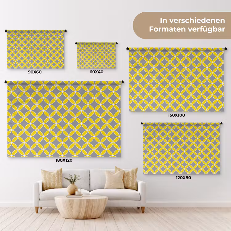 Geometrisch - Cirkels - Modern - Grijs - Geel Wandkleed katoen klein 269 -tsfeer8_DE