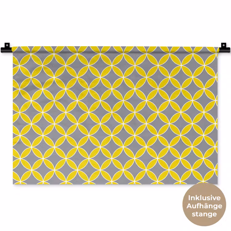 Geometrisch - Cirkels - Modern - Grijs - Geel Wandkleed katoen klein 269 -t3d_DE
