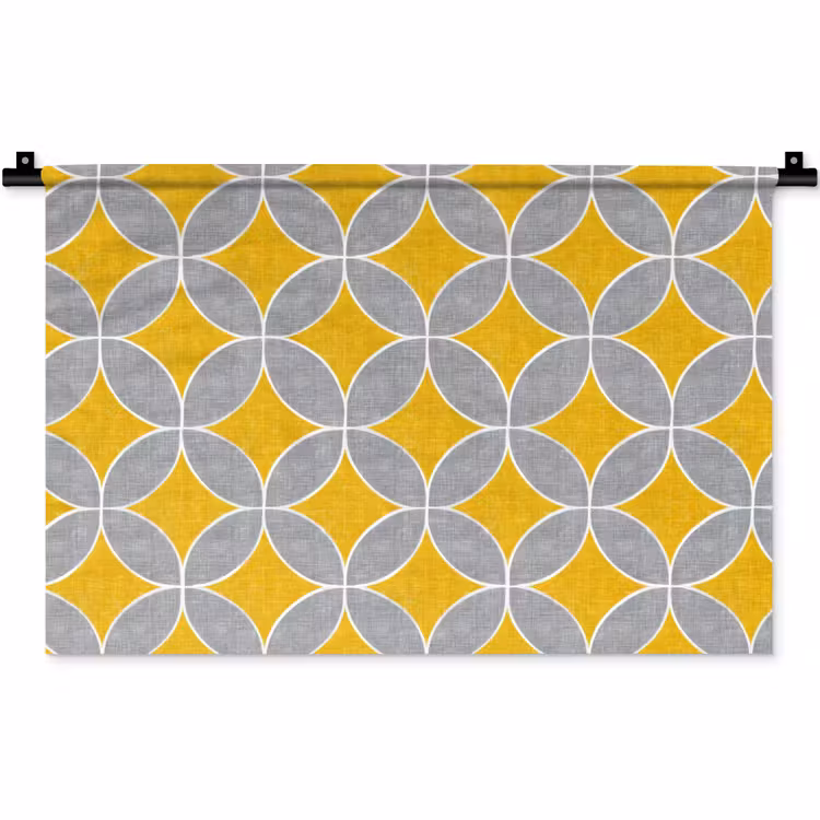 Geometrisch - Cirkels - Textuur - Grijs - Geel Wandkleed katoen klein 269 -zz3d