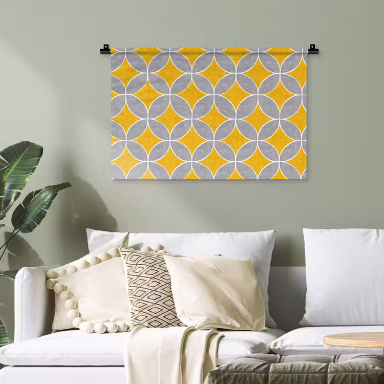 Geometrisch - Cirkels - Textuur - Grijs - Geel Wandkleed katoen klein 269 -sfeer7