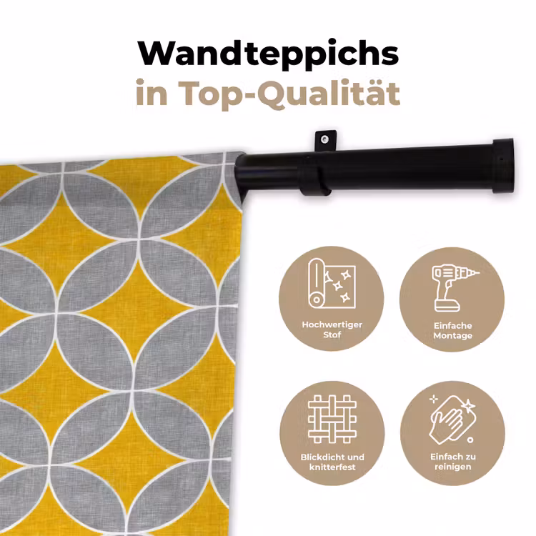 Geometrisch - Cirkels - Textuur - Grijs - Geel Wandkleed katoen klein 269 -tsfeer2_DE