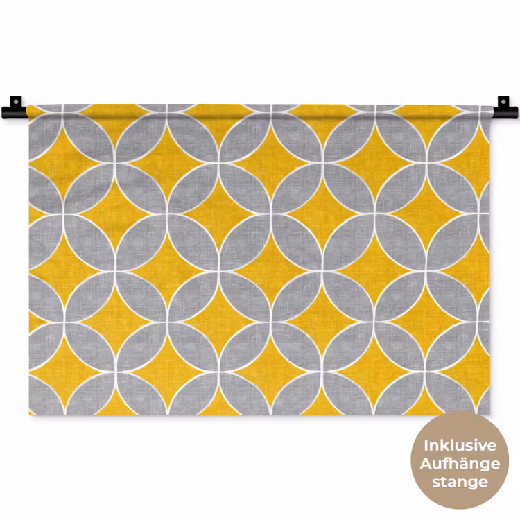 Geometrisch - Cirkels - Textuur - Grijs - Geel Wandkleed katoen klein 269 -t3d_DE