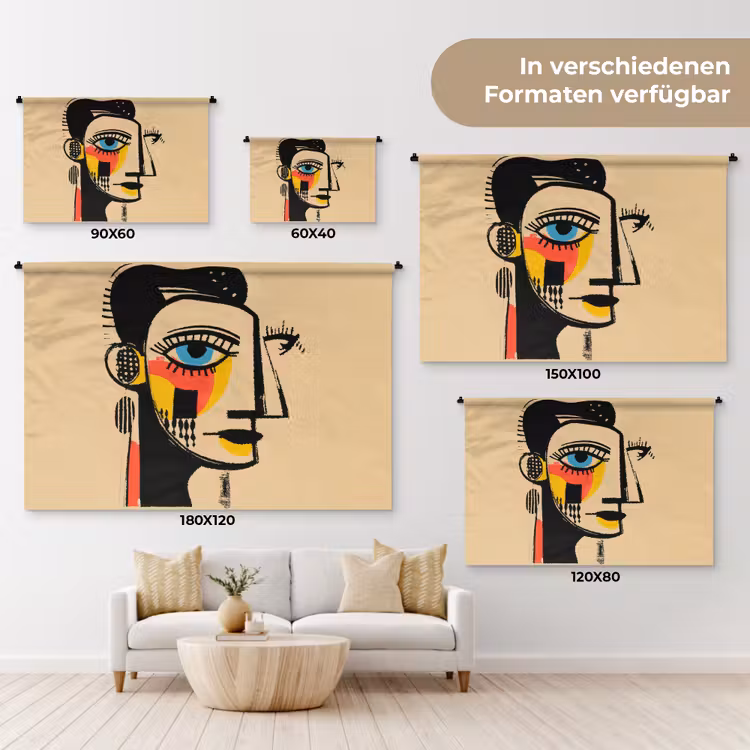 Geometrisch - Felle kleuren - Kubistische stijl Wandkleed katoen klein -tsfeer8_DE