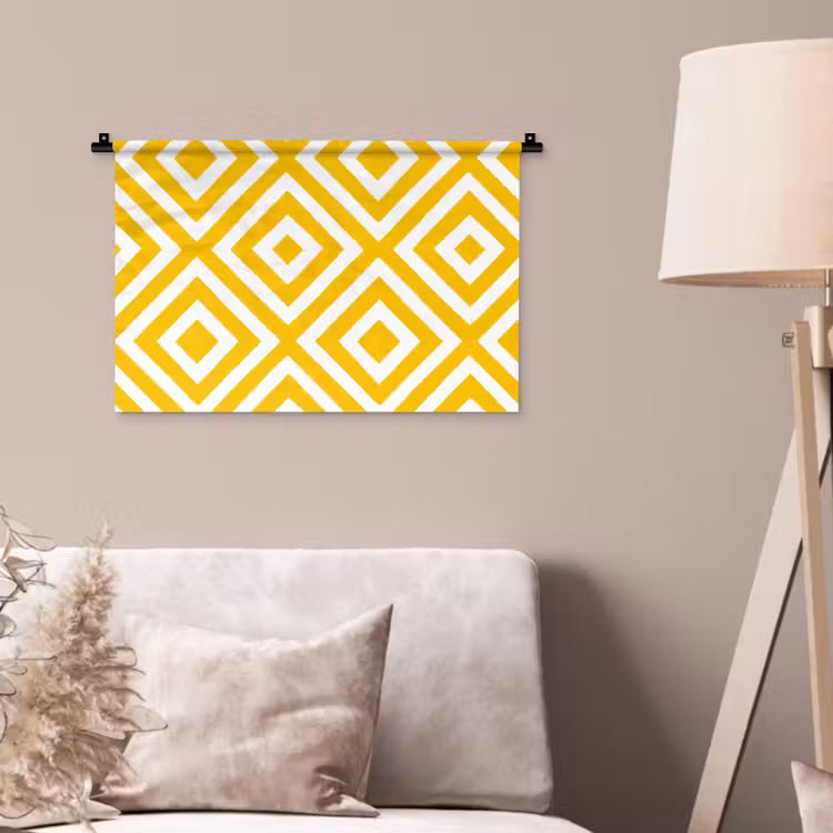 Geometrisch - Lijnen - Modern - Geel - Wit Wandkleed katoen klein 269 -sfeer4