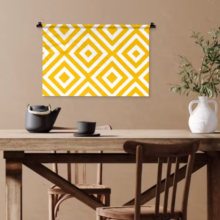 Geometrisch - Lijnen - Modern - Geel - Wit Wandkleed katoen klein 269 -sfeer6