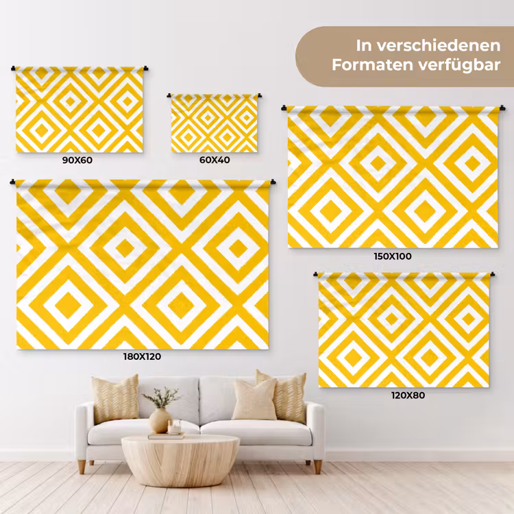 Geometrisch - Lijnen - Modern - Geel - Wit Wandkleed katoen klein 269 -tsfeer8_DE